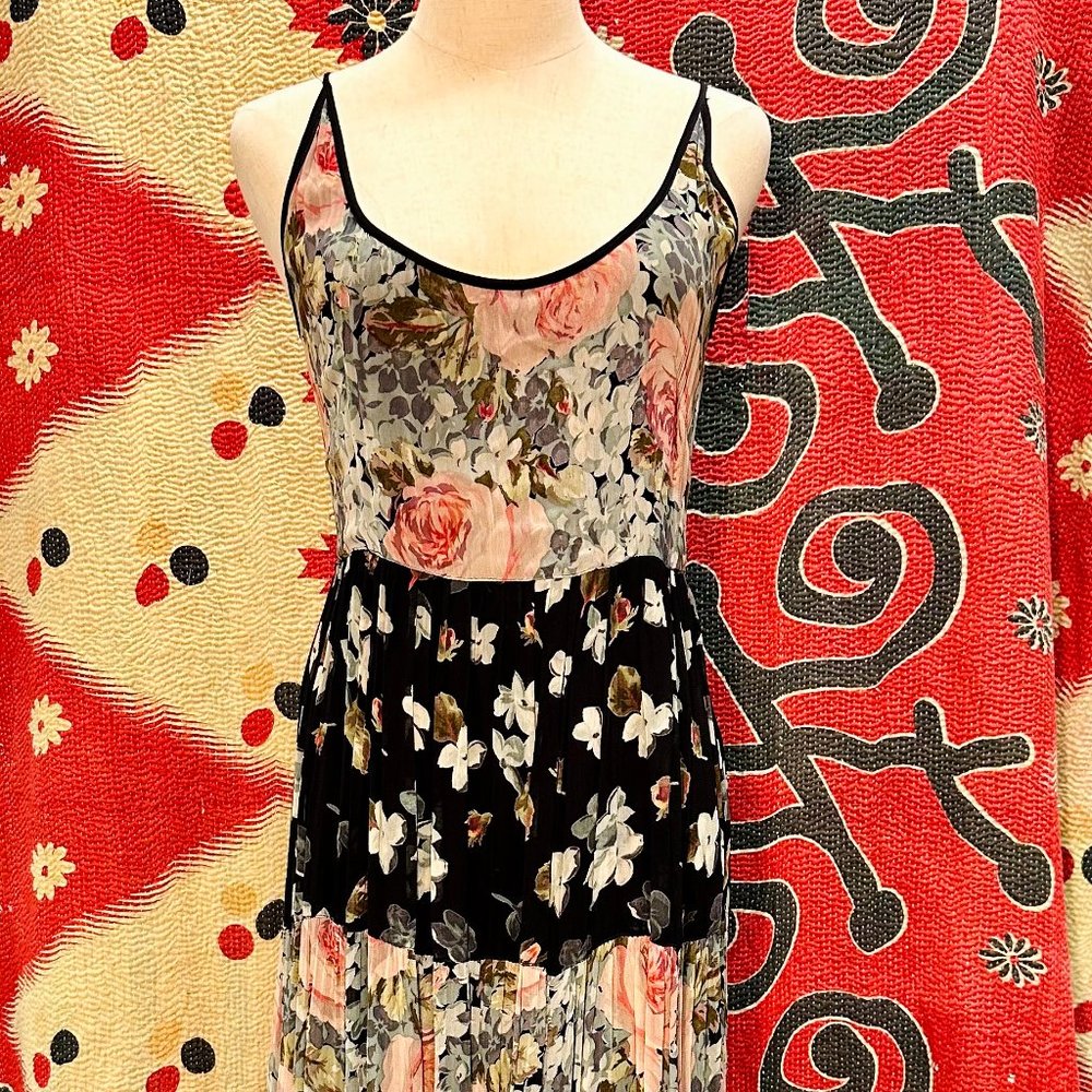 Vintage Rayon Floral Maxi Tiered Dress Made in India